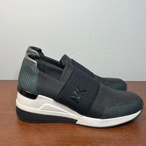 Michael Kors Felix Canvas and Snake-Embossed Nubuck Trainer Women’s Size 7M